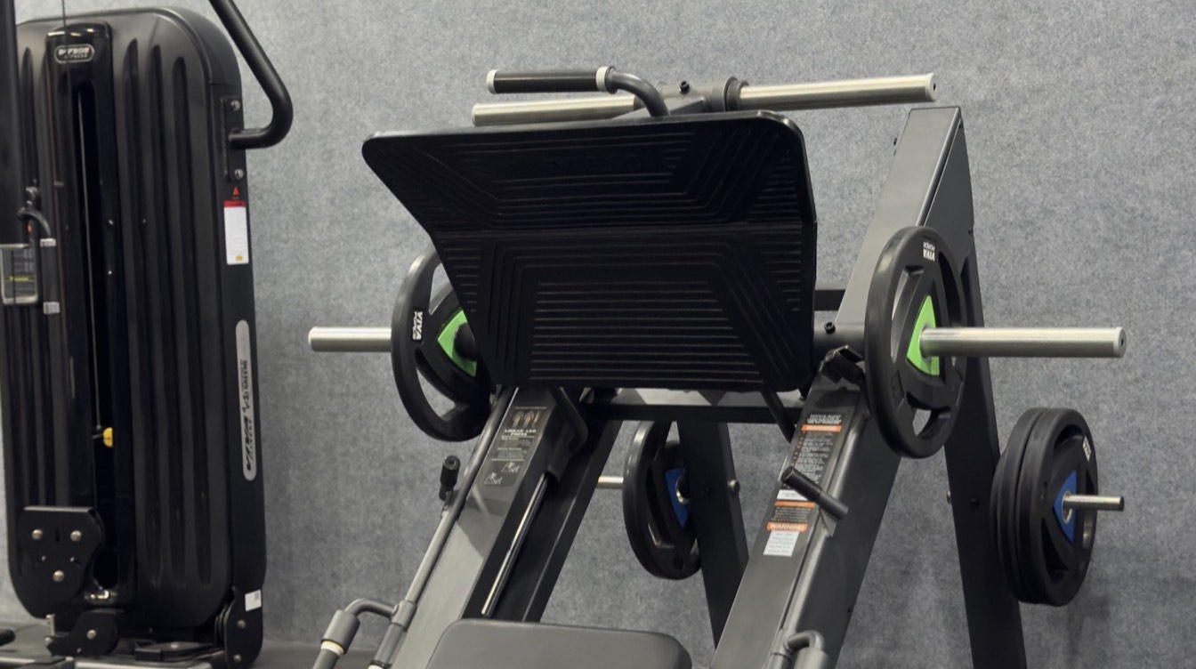 Plate-loaded leg-press machine at the Moves n Stretch studio