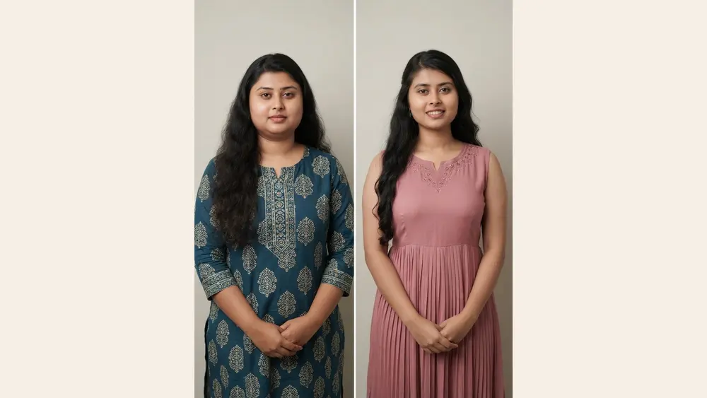 Transformation photo of Simran, shared with permission.