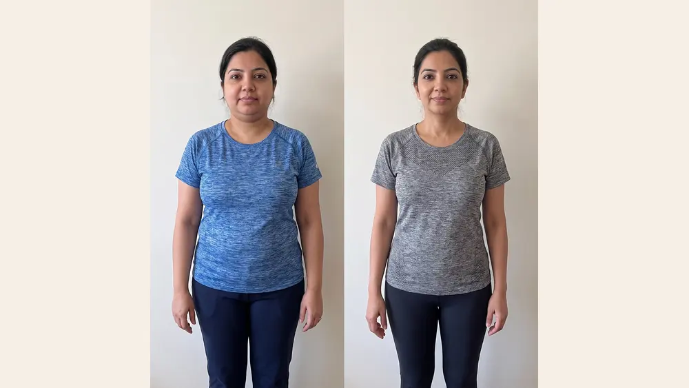 Transformation photo of Pooja, shared with permission.
