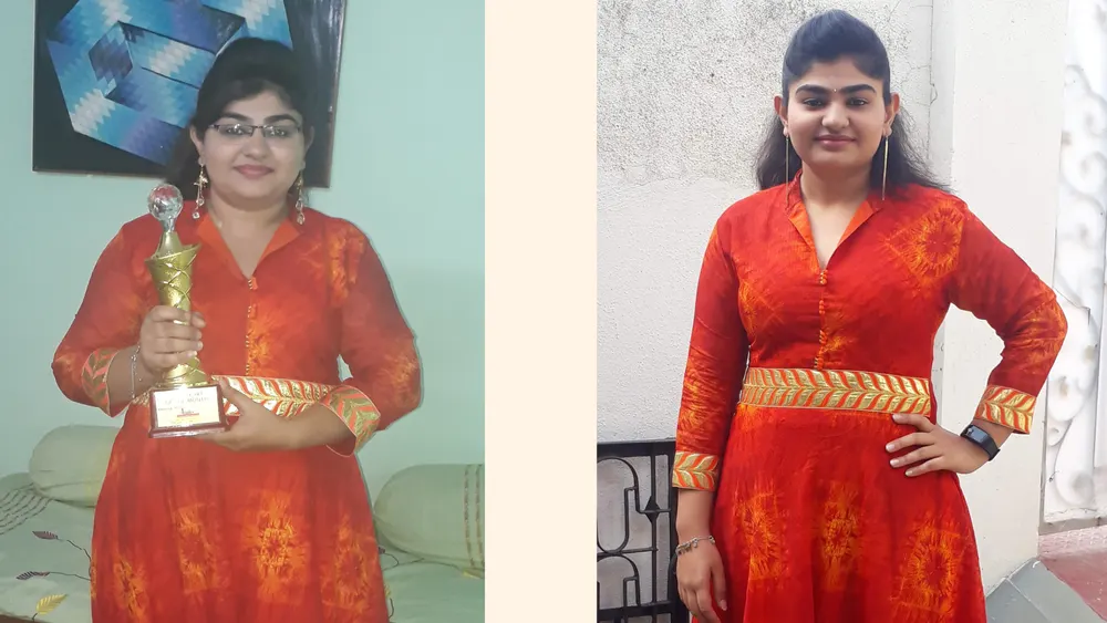 Transformation photo of Dr. Mokshika Patil, shared with permission.